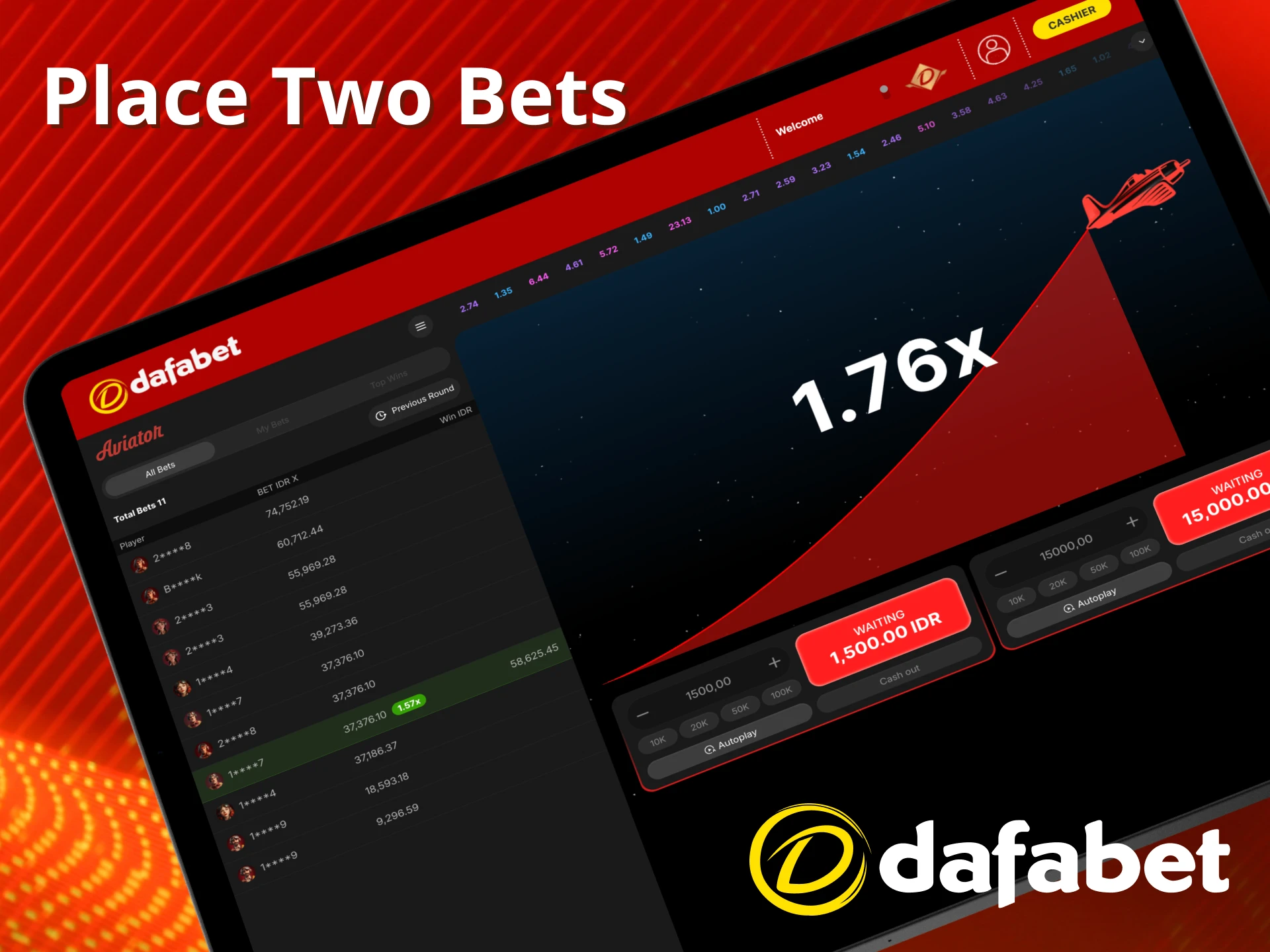 Try dual betting on Dafabet Aviator.