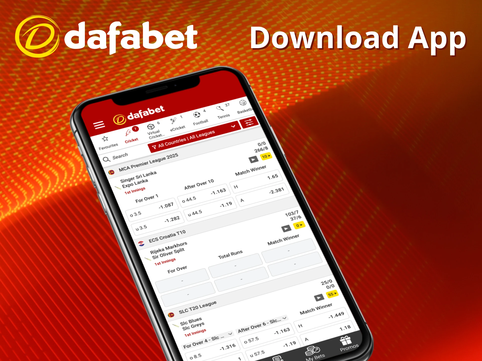 Download the cricket betting app from Dafabet.