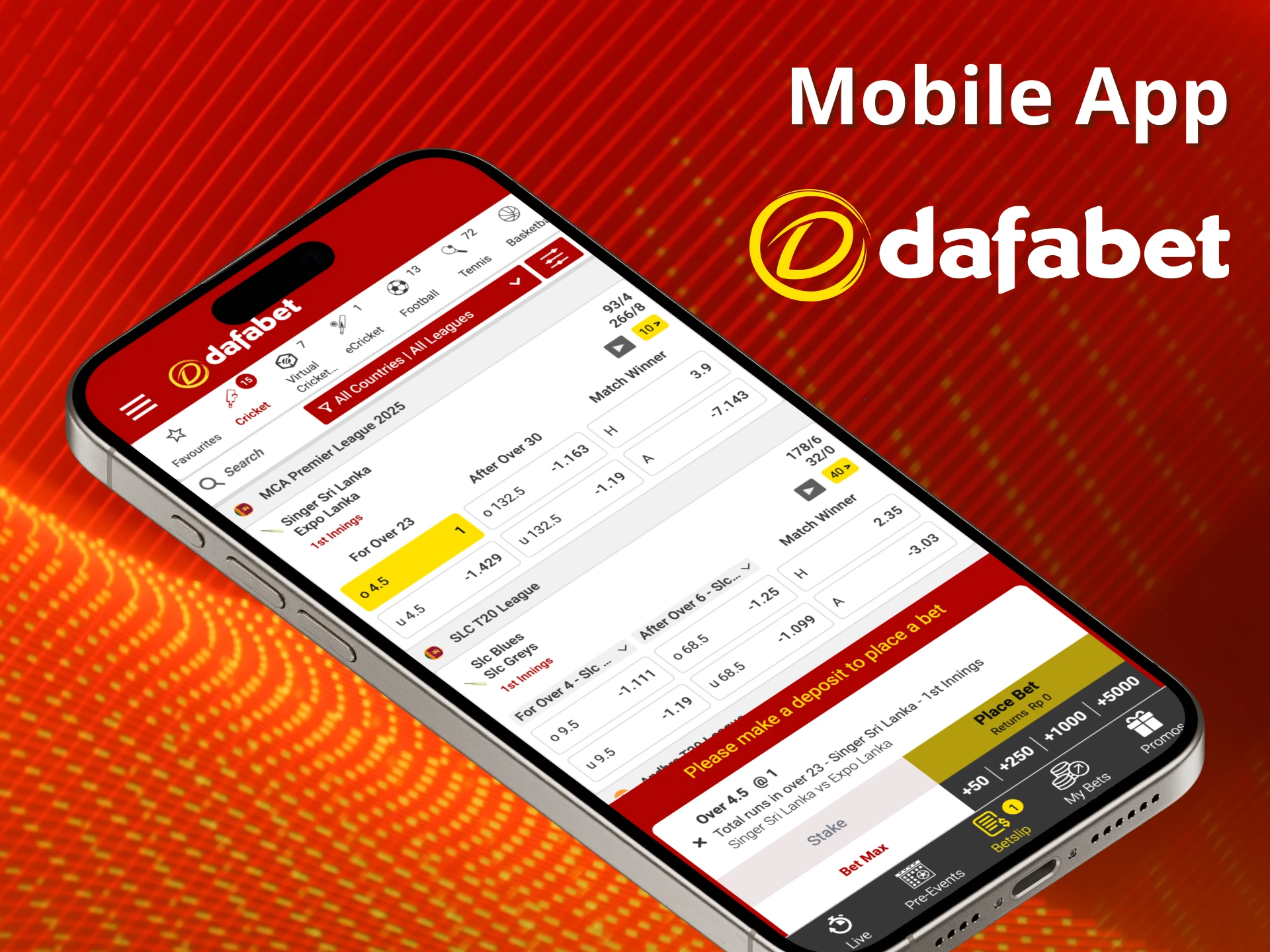 Download the football betting app from Dafabet.