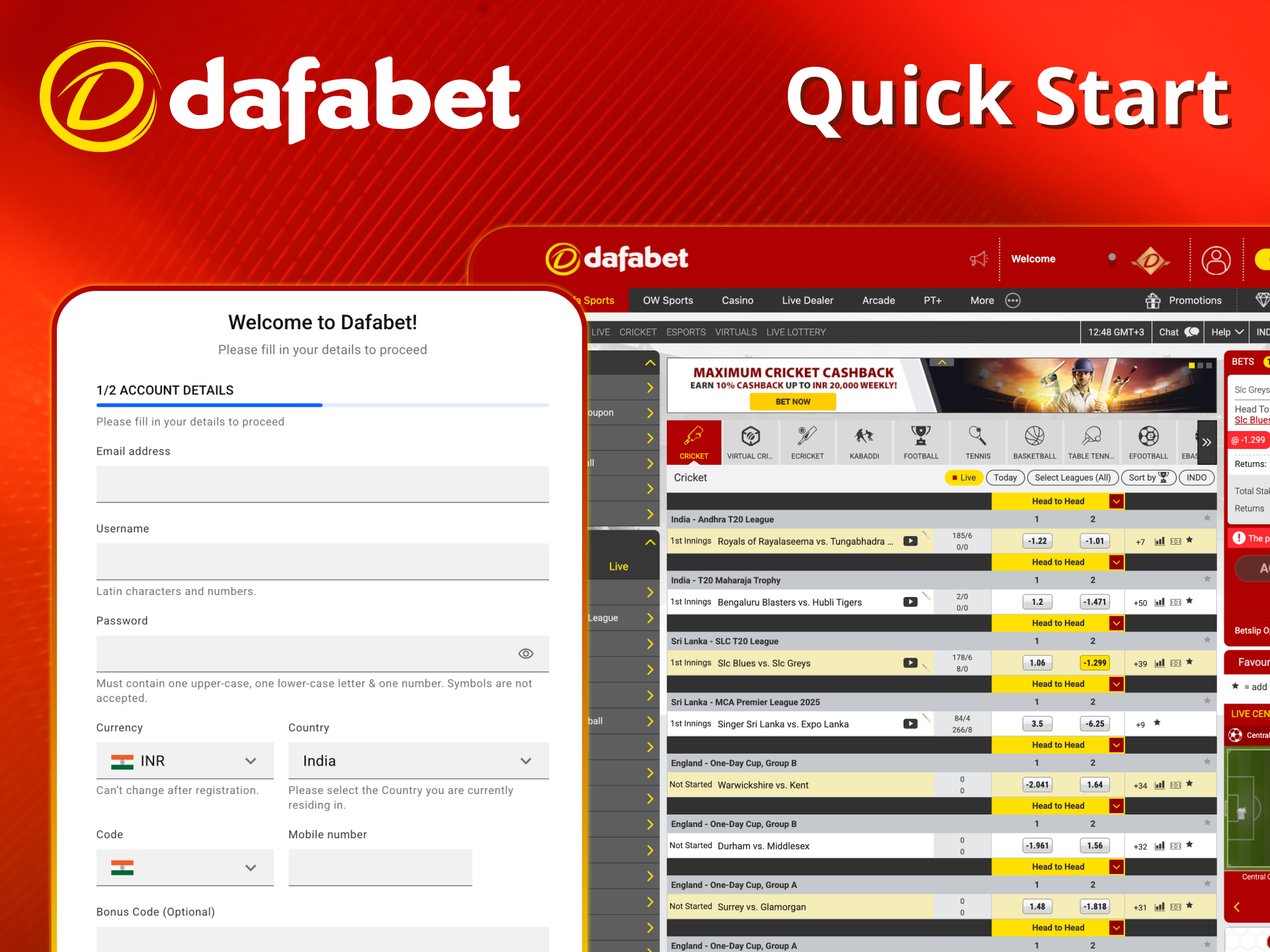 Start football betting quickly and easily at Dafabet.