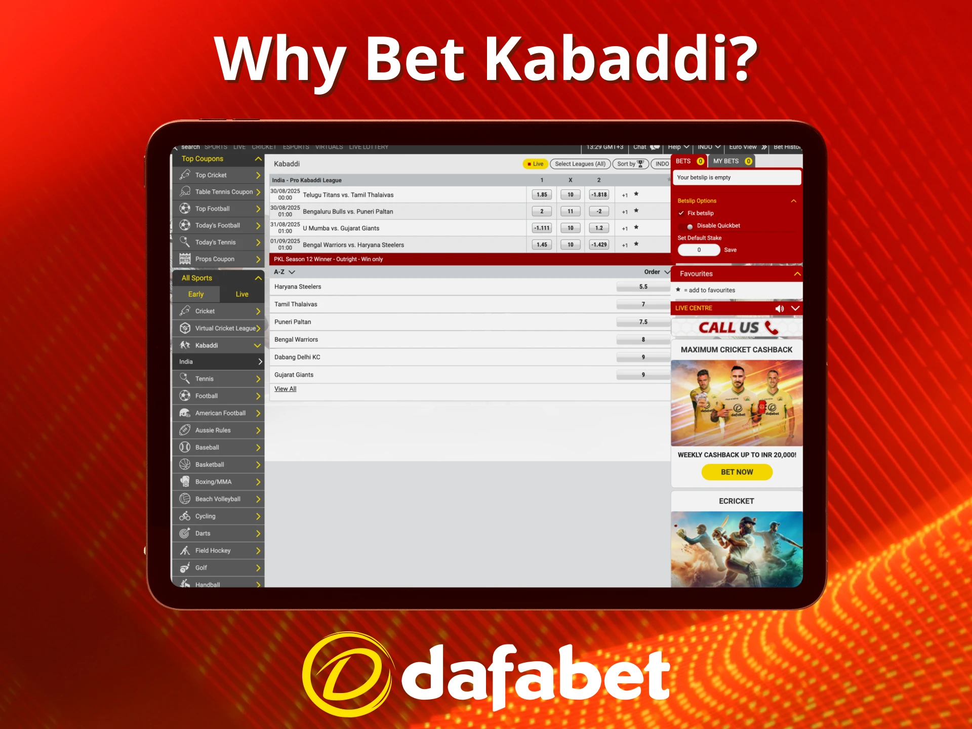 Discover why to bet on kabaddi at Dafabet.