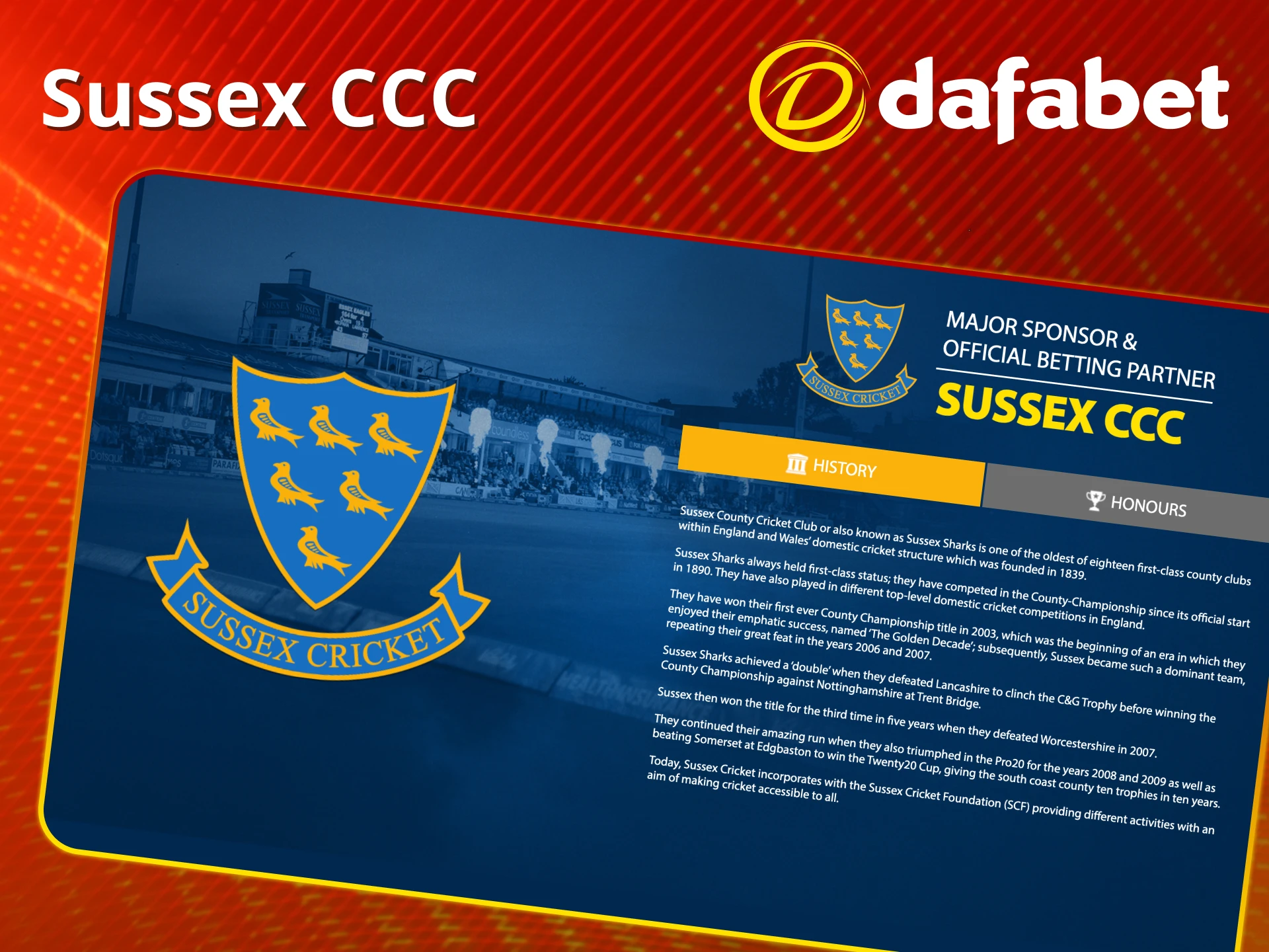 Support Sussex CCC with Dafabet.