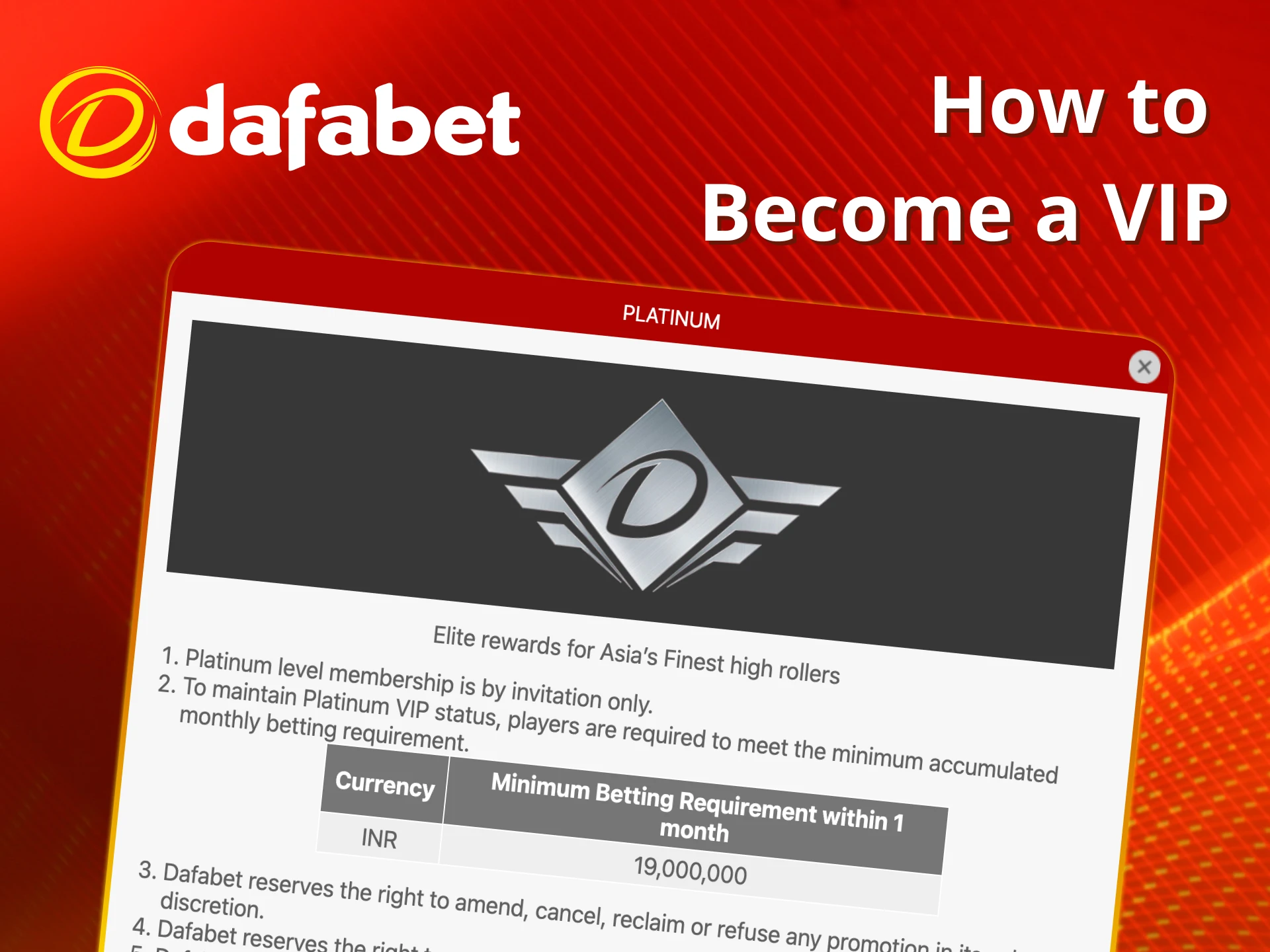Become a VIP easily on Dafabet.